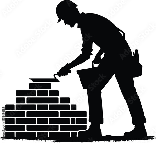 Mason Construction Worker building wall silhouette Vector Illustration isolated on a white background