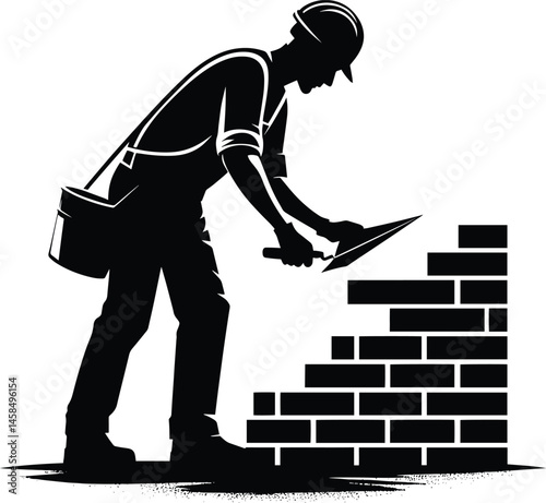 Mason Construction Worker building wall silhouette Vector Illustration isolated on a white background