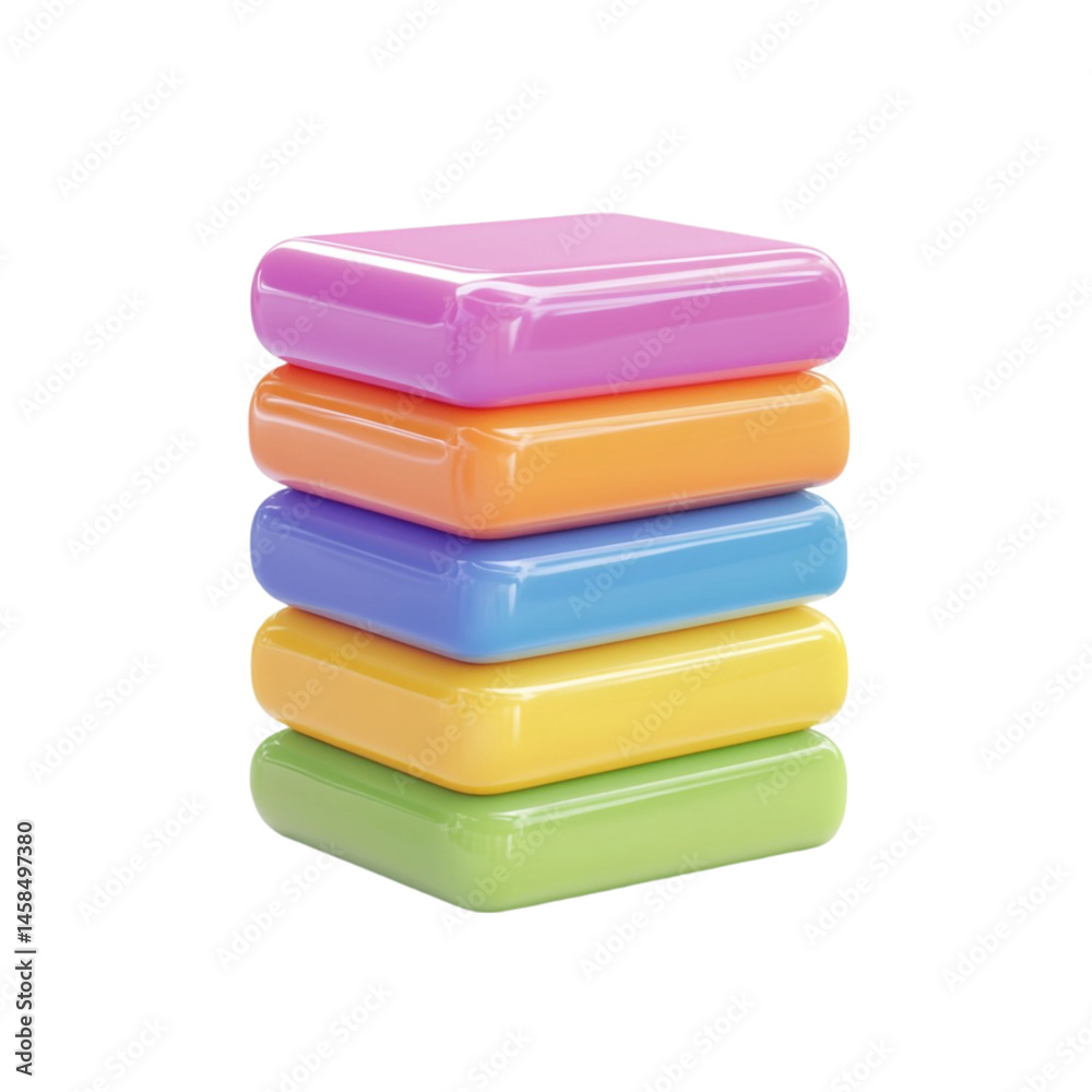 Stack of colorful glossy blocks pastel shades square shape design element