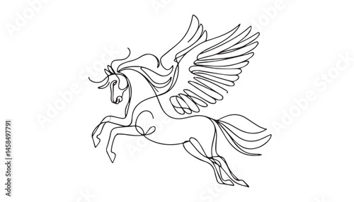 Continuous one single minimal line drawing pegasus