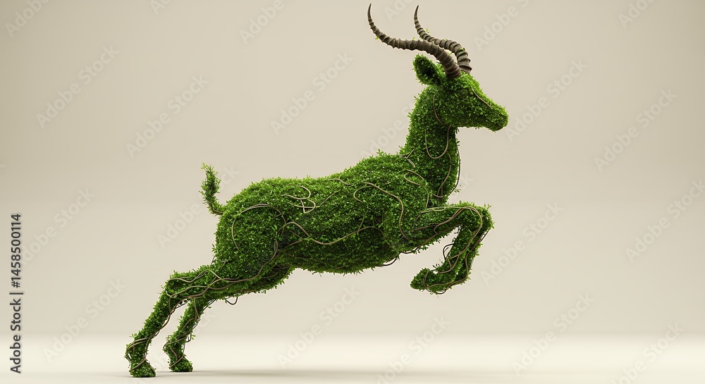 Obraz premium Green Deer Sculpture Jumping