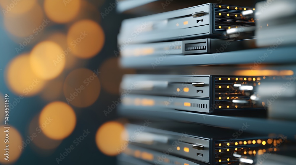 Data Center Equipment with Blurred Lights Background for Technology Concepts Data Center Equipment with Blurred Lights Background for Technology Concepts