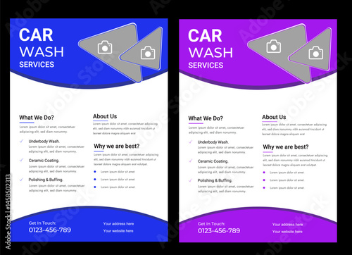 Car wash flyer design, professional car service brochure design, car, service, repair, garage, foam, clean, shine, bubbles, automobile, drive, engine, A4 print-ready template.

