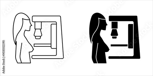 Mammography icon set, female breast in scanner. Laboratory research. vector illustration on white background