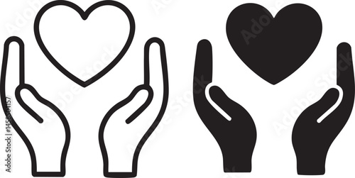  two hands holding a heart in different color styles