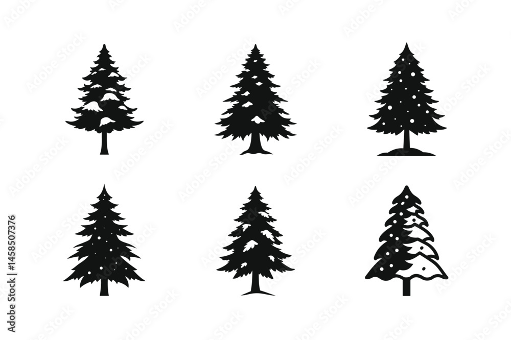 Fototapeta premium Cedar Tree Silhouette Vector Bundle | SVG Clip art for Nature & Outdoor Designs