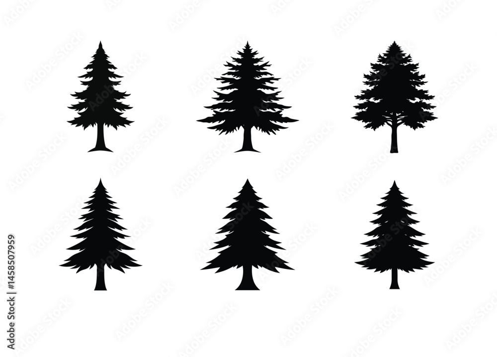 Fototapeta premium Cedar Tree Silhouette Vector Bundle | SVG Clip art for Nature & Outdoor Designs