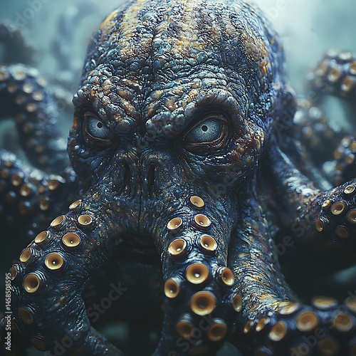 Gnarled, monstrous cephalopod, intense gaze