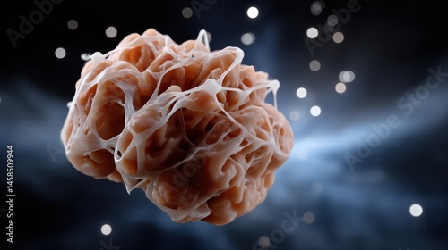 Highly Detailed Artistic Render of a Brain with Neural Network-like Webs and Bokeh Light Effects