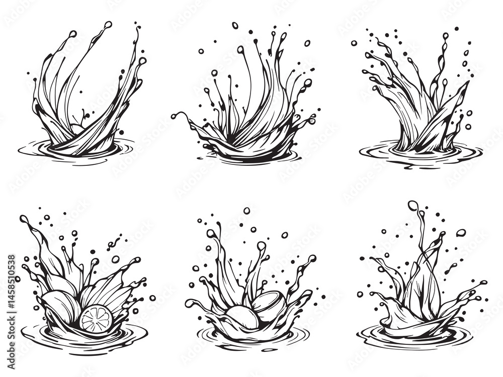 Fototapeta premium Lemonade Splash Line Art Icons