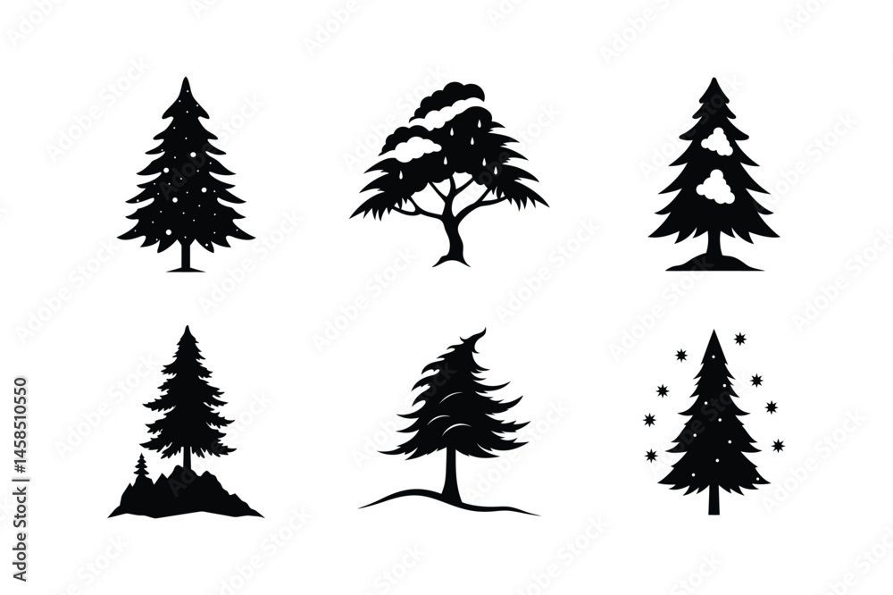 Obraz premium Cedar Tree Silhouette Vector Bundle | SVG Clip art for Nature & Outdoor Designs