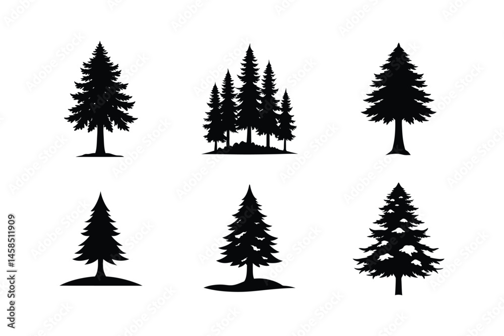 Obraz premium Cedar Tree Silhouette Vector Bundle | SVG Clip art for Nature & Outdoor Designs