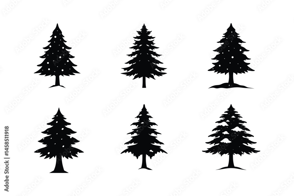 Obraz premium Cedar Tree Silhouette Vector Bundle | SVG Clip art for Nature & Outdoor Designs