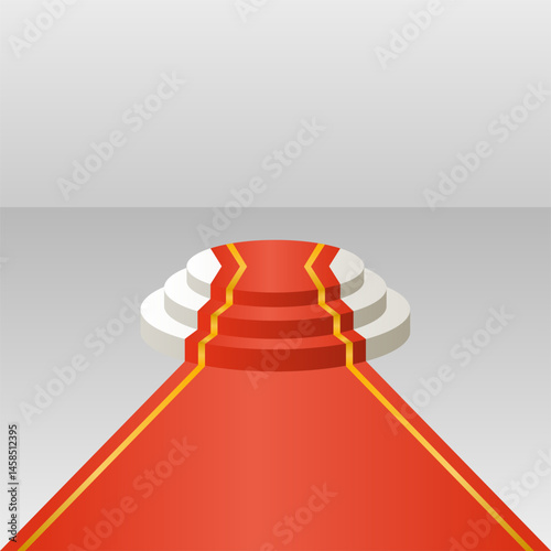Elegant Premium Red Podium Stage Vector. Awards Ceremony Podium with Red Carpet.