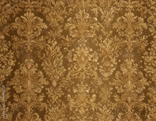 Luxurious gold damask textile, ornate details  Seamless pattern for elegant interiors , seamless, brocade