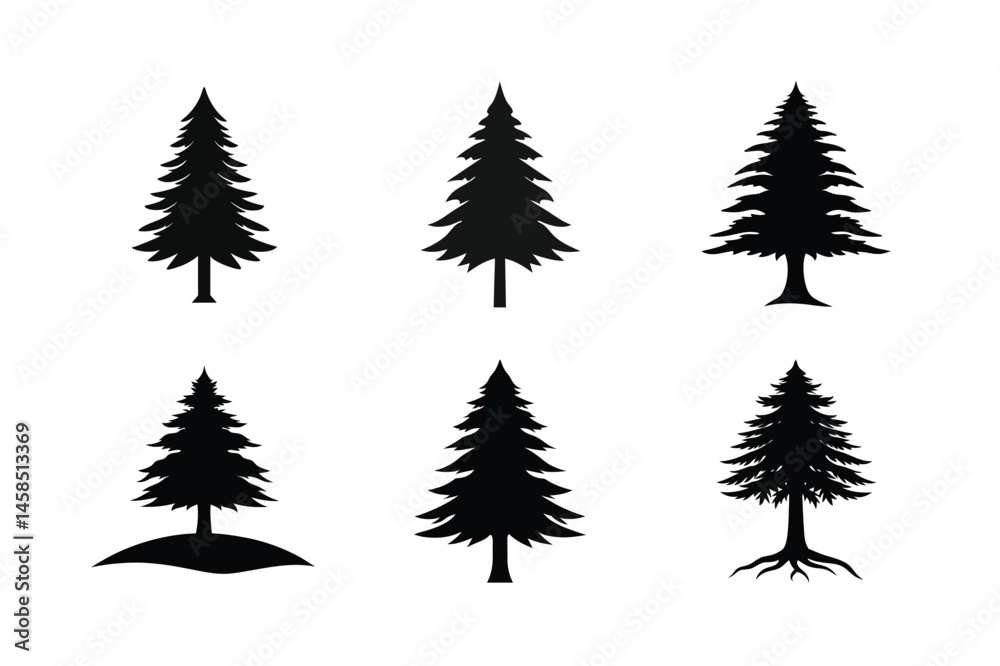 Obraz premium Cedar Tree Silhouette Vector Bundle | SVG Clip art for Nature & Outdoor Designs
