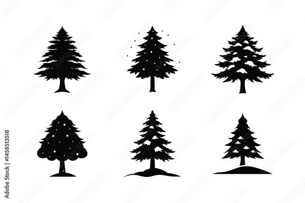 Obraz premium Cedar Tree Silhouette Vector Bundle | SVG Clip art for Nature & Outdoor Designs