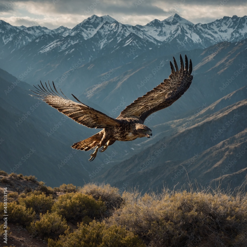 Fototapeta premium Raptor Swooping Through the Mountain Winds