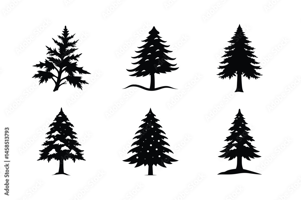 Obraz premium Cedar Tree Silhouette Vector Bundle | SVG Clip art for Nature & Outdoor Designs