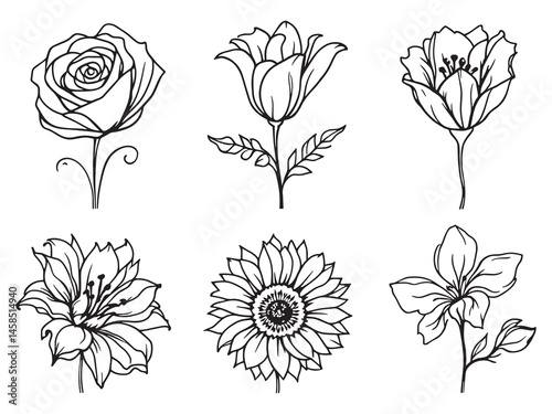 Artificial Flowers Line Art Collection