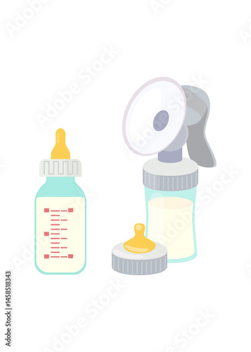 Breast pump and bottles baby stock illustration