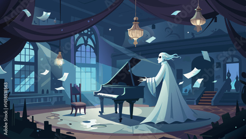 a ghost playing piano