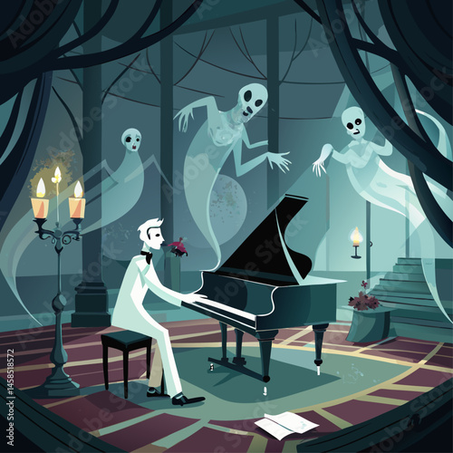 a ghost playing piano