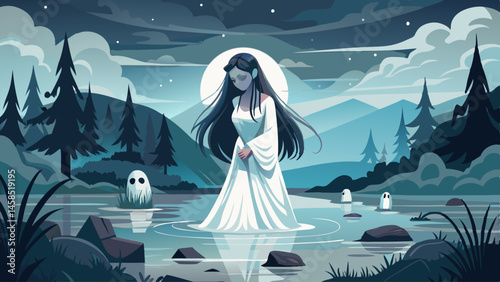 a girl Ghost in swam at the night
