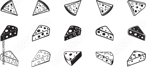 Cheese Illustrations in Different Shapes and Sizes. 