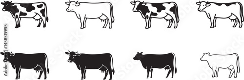 Cow Illustrations in Different Styles and Patterns.