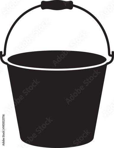 Handled Bucket Silhouette Vector – Clean Black Utility Icon Vector Illustration