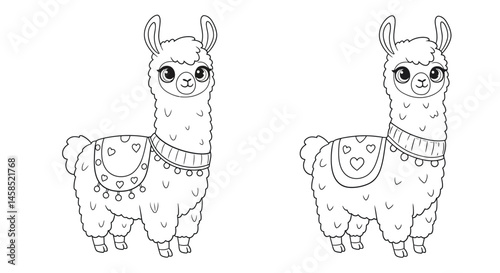 Adorable Llama Character in Valentine Sweater Coloring Sheet