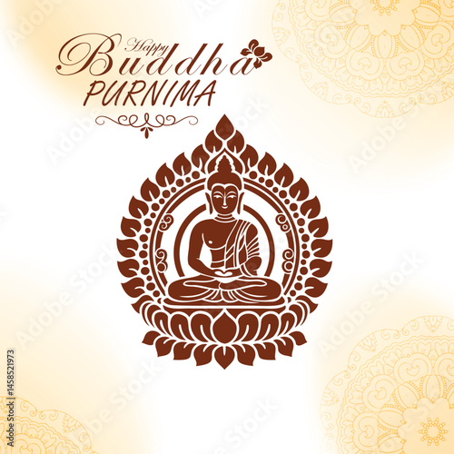 Happy Buddha Purnima Vector Design – Peaceful Lord Buddha Illustration in Mandala Frame"