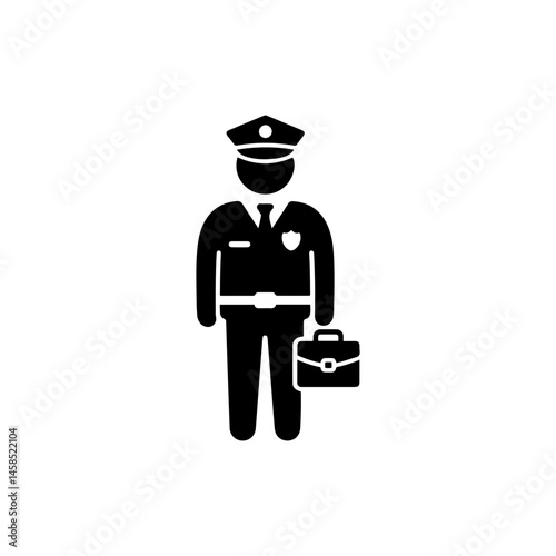 Black Icon of Customs Officer with Badge and Briefcase