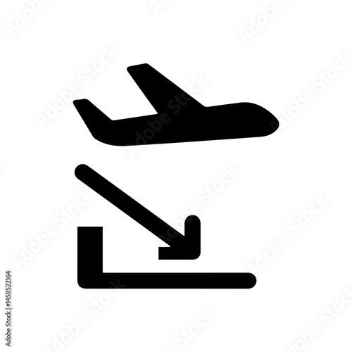 Flight Landing Black Icon - Airplane Descending Downward Diagonal