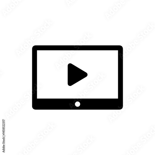 Inflight Entertainment Black Icon Screen with Play Button Outline – Media, Travel