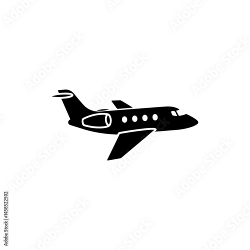 Private Jet Black Icon Small Airplane with Twin Engines Minimal Design