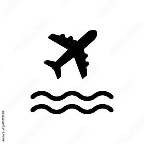 Turbulence Warning Black Icon - Airplane with Wave Lines Underneath