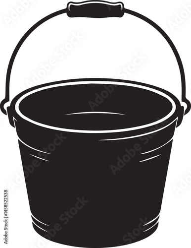 Handled Bucket Silhouette Vector – Clean Black Utility Icon Vector Illustration