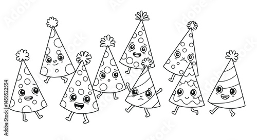Joyful Youngsters Displaying Bright Party Hats During a Fun Parade Activity