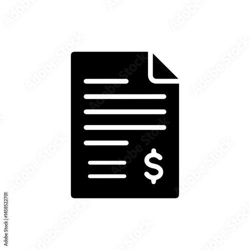 Bank Statement Page Icon with Dollar Symbol and Horizontal Lines in Black