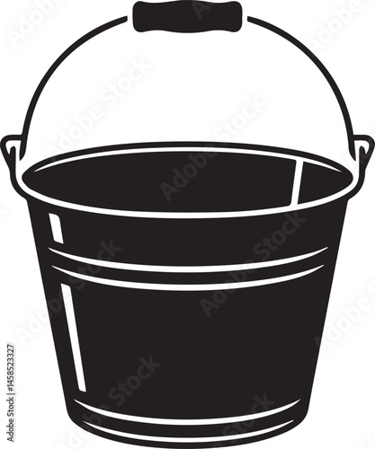 Handled Bucket Silhouette Vector – Clean Black Utility Icon Vector Illustration
