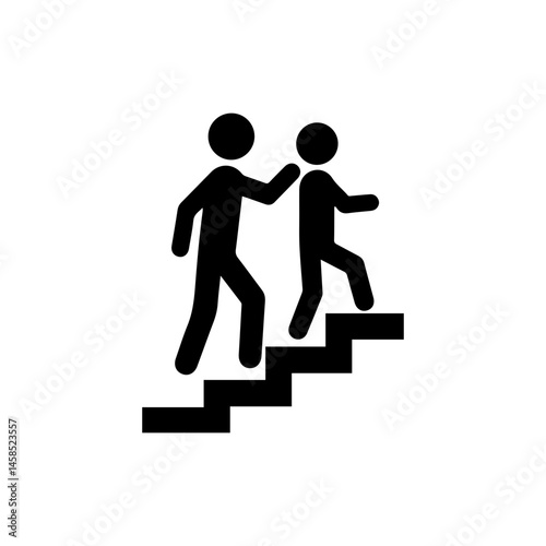 Figure Walking Upstairs Helped by Another Person Icon - Filled