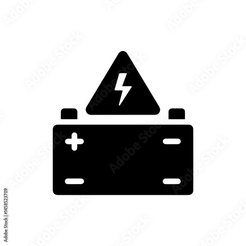 Car battery alert symbol icon black, vehicle electrical warning graphic, automotive power issue indicator, dashboard alert vector, battery malfunction icon, auto energy system, stock illustration