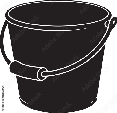 Handled Bucket Silhouette Vector – Clean Black Utility Icon Vector Illustration
