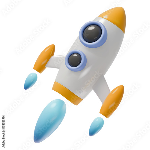 3D Rendering Space Rocket icon Yellow White. Vector Illustration. Startup, space, business concept.