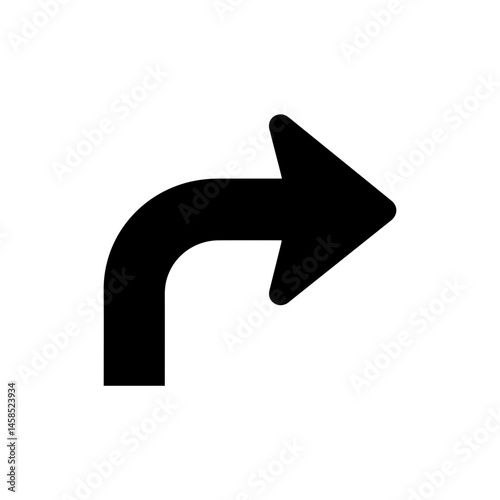 Turn Right Road Arrow Icon Black Solid - Directional Marker