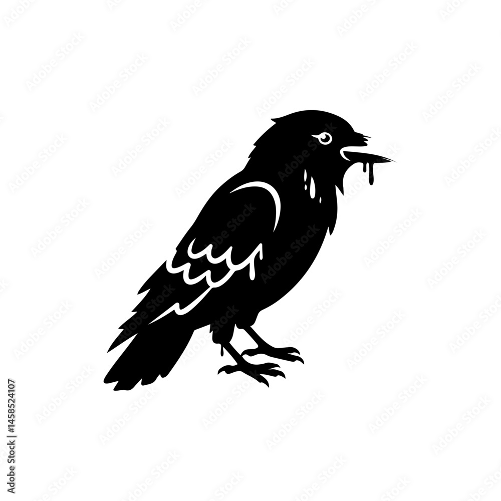 Fototapeta premium Black Icon of Crow with Paint Drips from Wings and Eyes Representing Urban Art