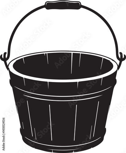 Handled Bucket Silhouette Vector – Clean Black Utility Icon Vector Illustration