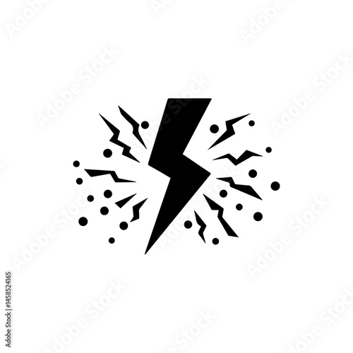 Jagged Lightning Bolt Icon with Cracks and Spray – Power, Storm, Electricity